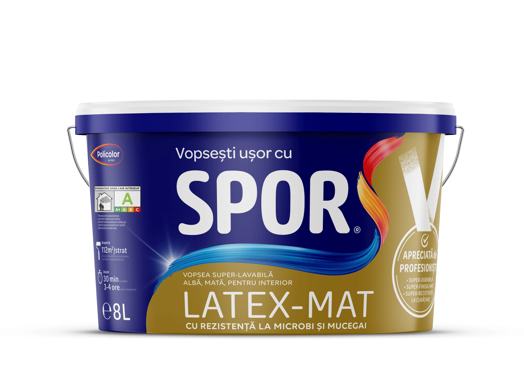 SPOR LATEX MAT  2l, vopsea super-lavabila alba pe baza de latex pentru int.