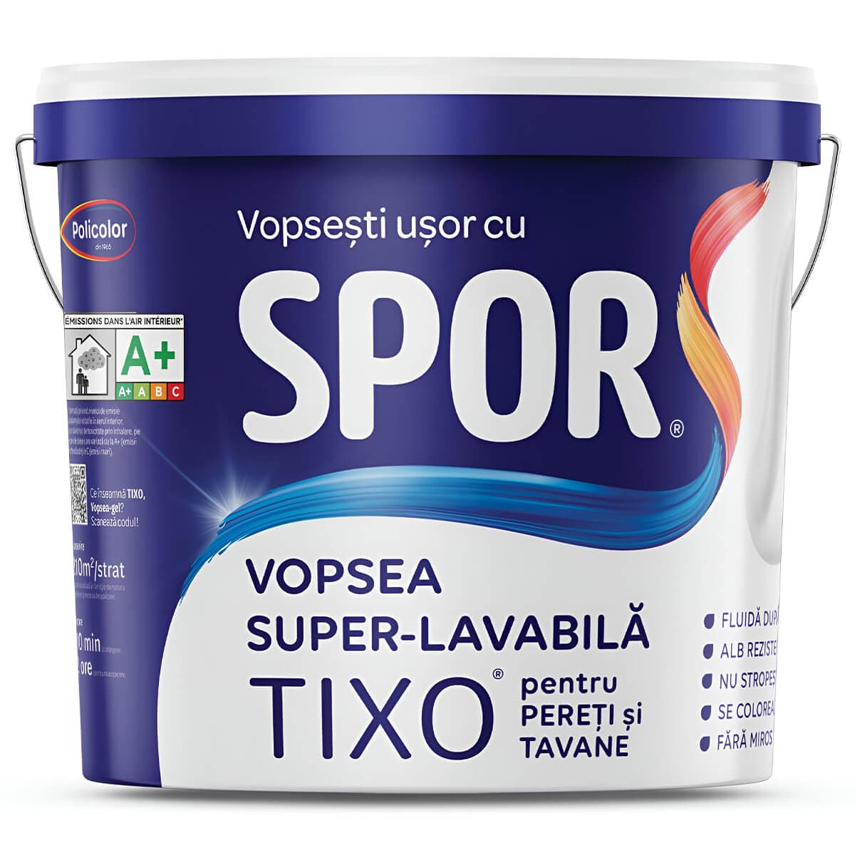 SPOR TIXO 17.5l, vopsea super-lavabila-gel alba de int. pentru pereti si tavane