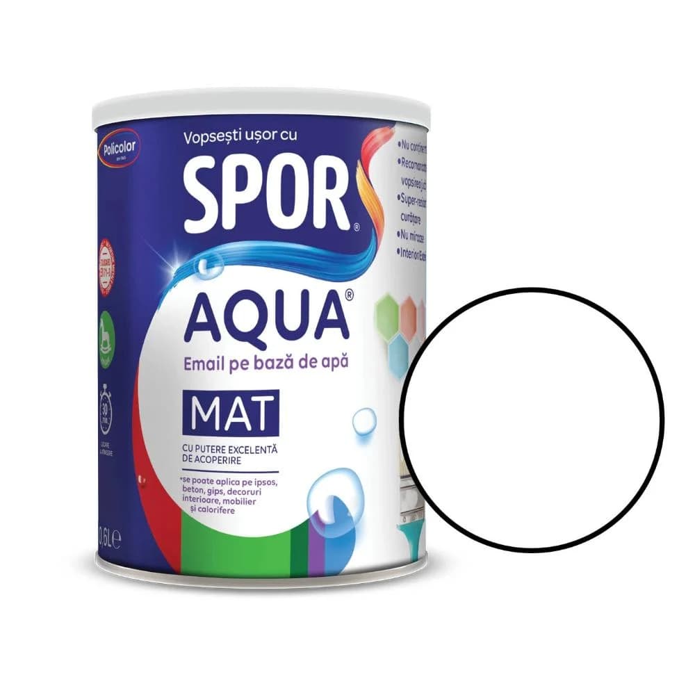 SPOR AQUA email MAT 0.6l ALB impecabil, pe baza de apa
