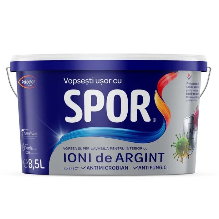 SPOR Ioni de Argint  8.5, vopsea super-lavabila alba mata pentru int.