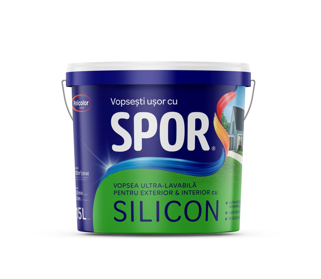 SPOR Silicon  8.5l, vopsea ultra-lavabila alba pentru ext. si int. 