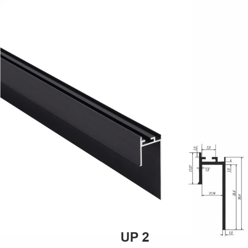 Design profil UP2 Profil de tip ascuns la pardoseli, Black Matt, 2,5m (10buc)
